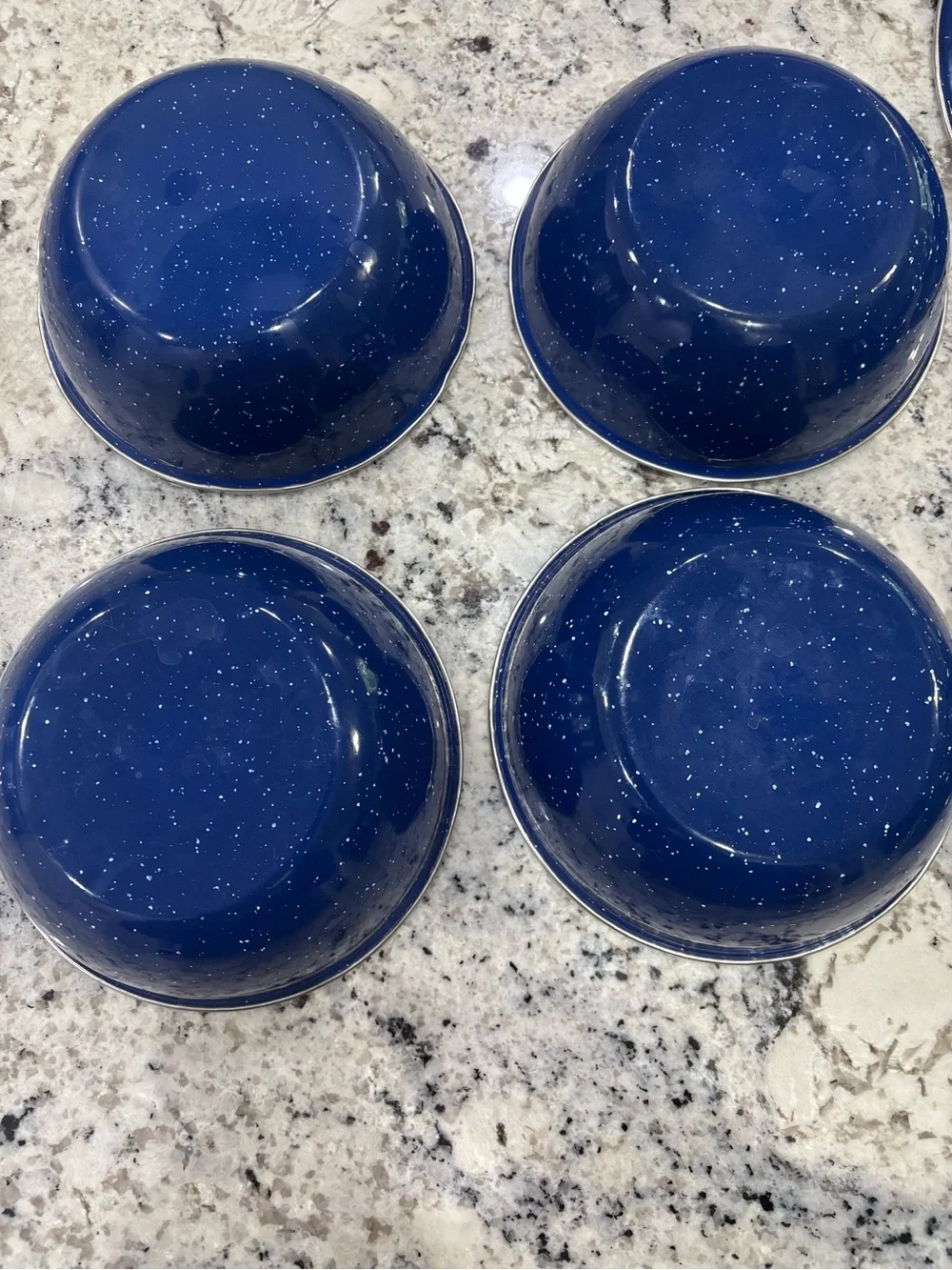 Blue Enamel Speckled Camping Dish Set Vintage Farmhouse Decor - Picture 9 of 16